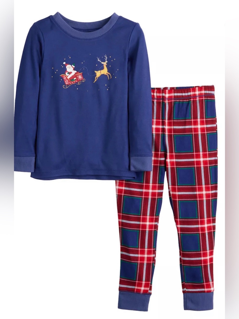 Kids Holiday Plaid Pajama Set - Navy Top & Red Plaid Pants